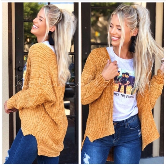 Kala Vella Sweaters - ⚡️Mustard Chenille Cardigan